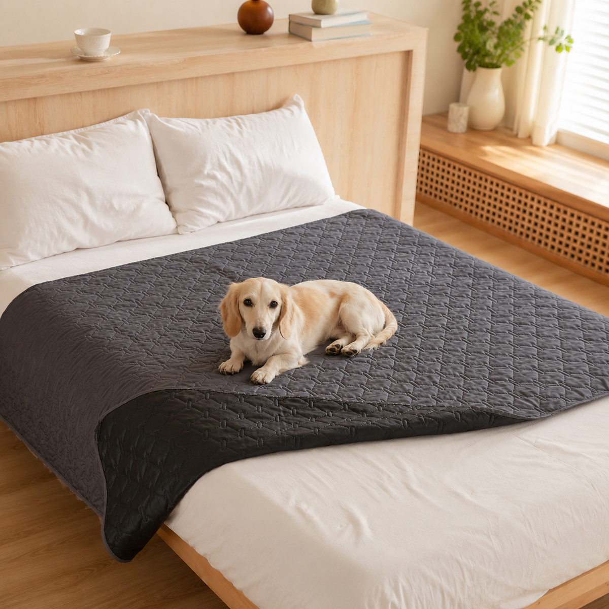 DryGuard non-slip waterproof dog mat with soft cloth surface and protective moisture barrier