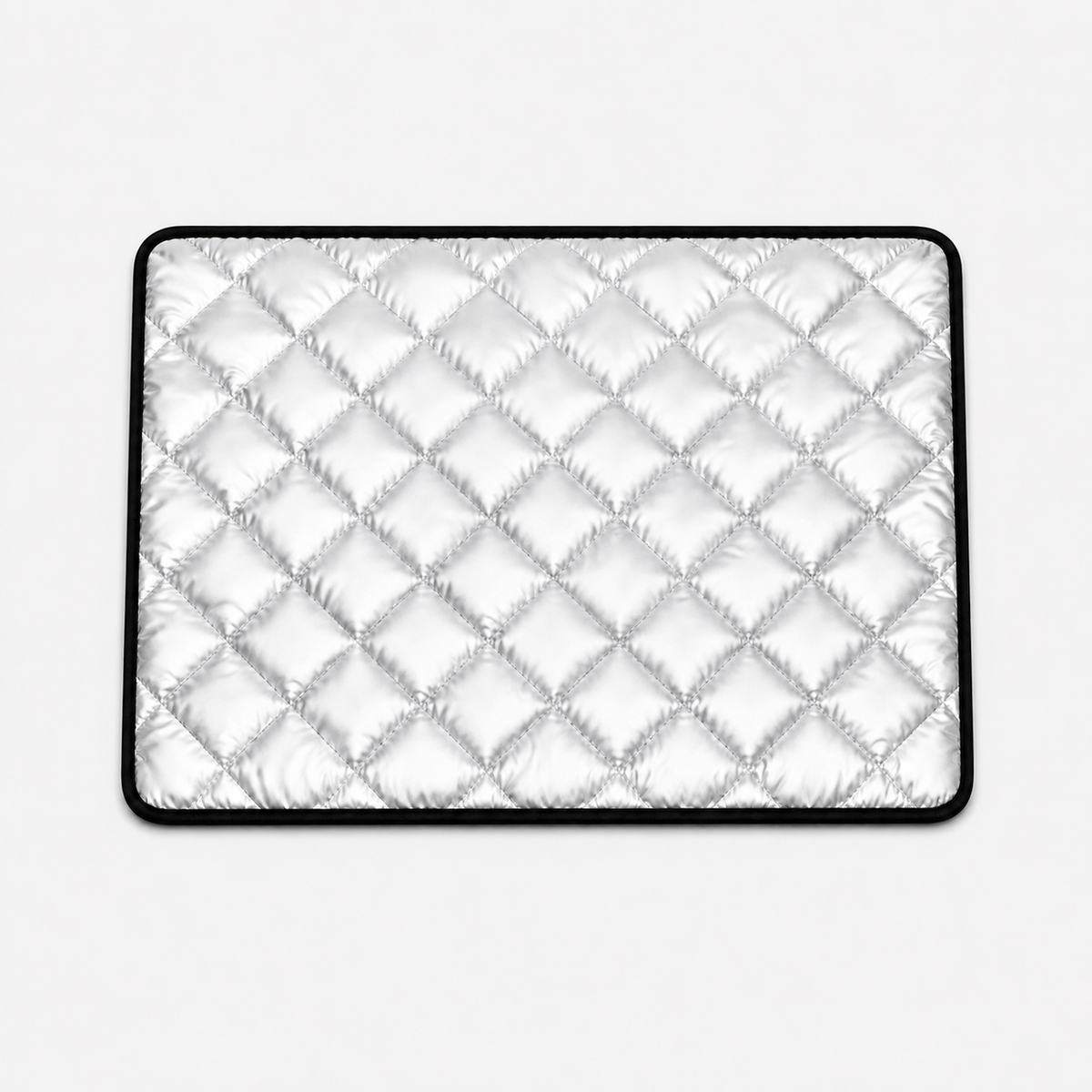 DryNest washable waterproof pet pad in silver quilted design with black trim, square product image