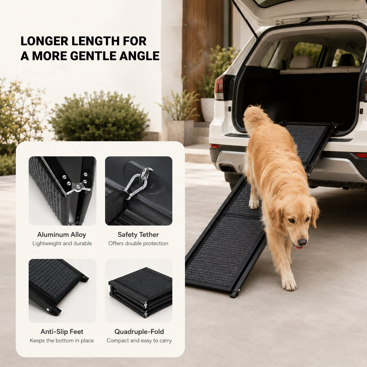 EasyClimb aluminum folding dog ramp with padded carry handle