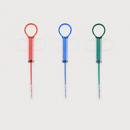 EasyDose oral feeding dispenser in red blue and green