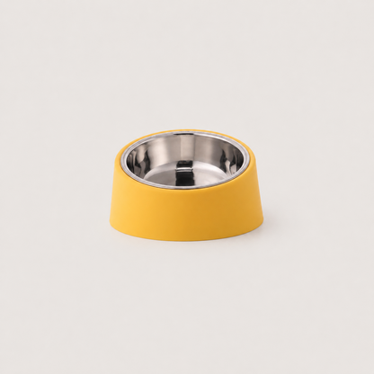 EasyReach angled stainless steel dog bowl in yellow with removable steel insert