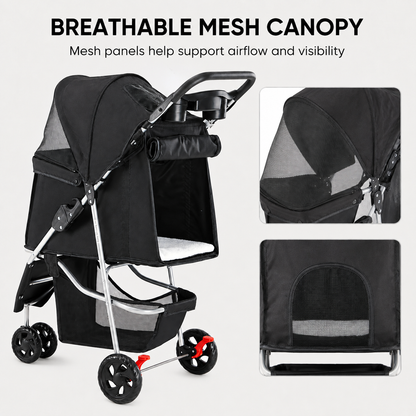 EasyRide black pet stroller side view with breathable mesh panels
