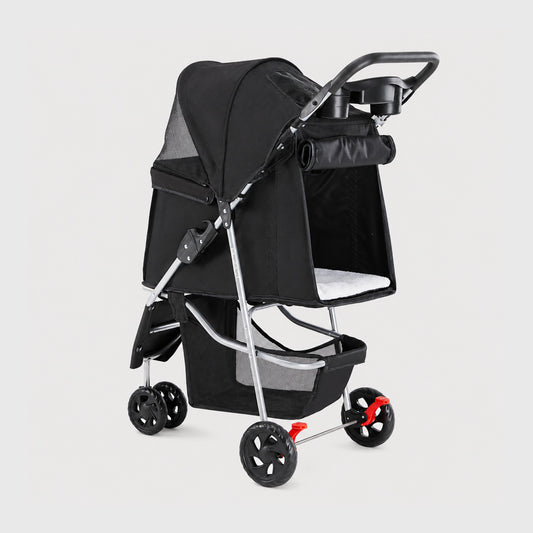 EasyRide foldable black dog stroller with four-wheel design