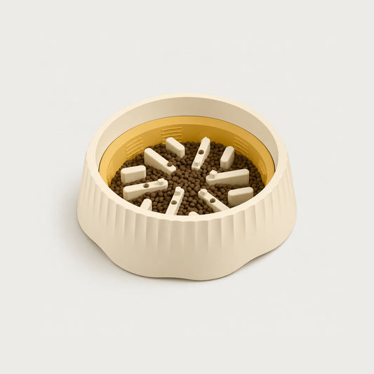 FlexFeed 2-in-1 slow feeder dog bowl in cream with removable slow-feeding insert
