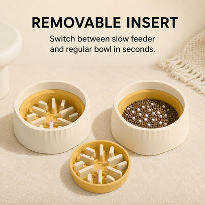 FlexFeed removable slow feeder insert switching between slow feeding and regular bowl use