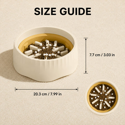 FlexFeed slow feeder bowl size guide showing 20.3 cm width and 7.7 cm height