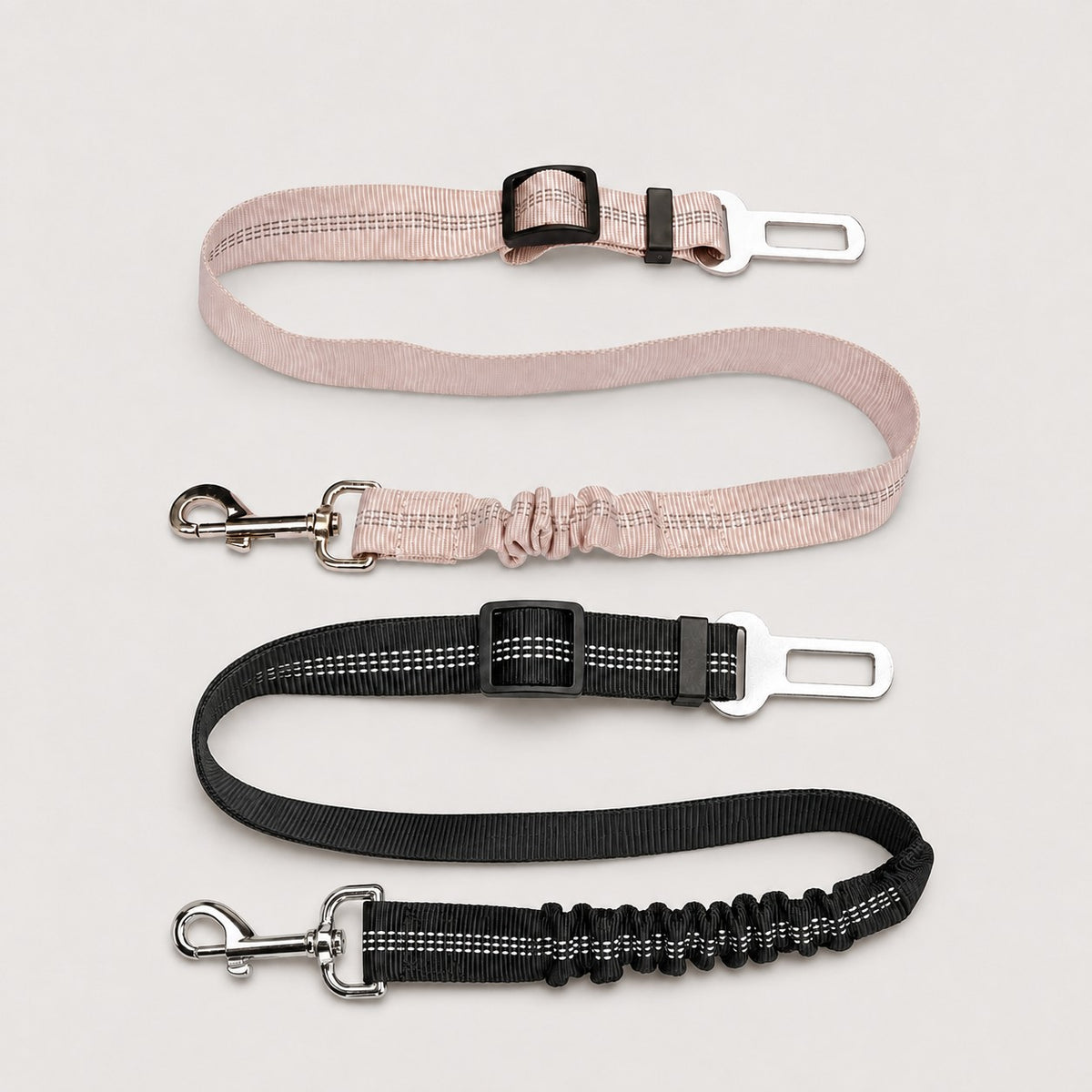 FlexRide two-piece dog car seat belt set in dusty rose and black
