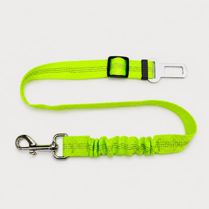 Green FlexRide reflective dog car seat belt with adjustable bungee tether