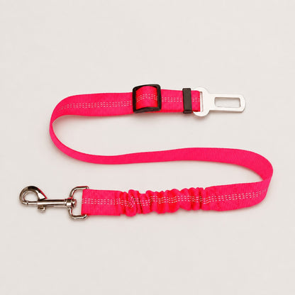 Pink FlexRide reflective dog car seat belt with adjustable bungee tether