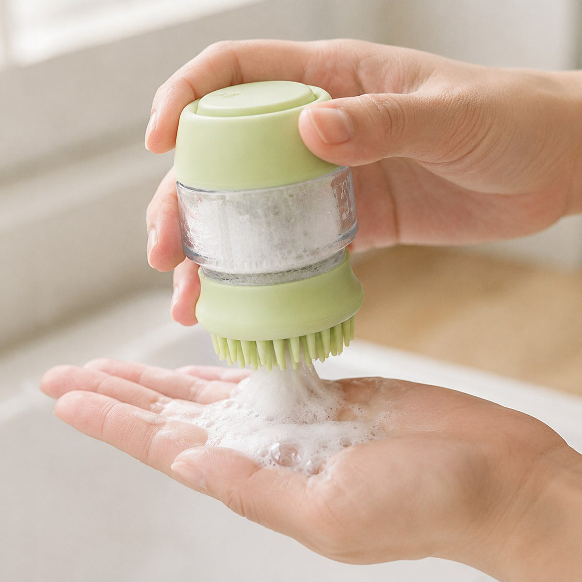 Silicone pet bath brush dispensing rich foam for gentle at-home washing