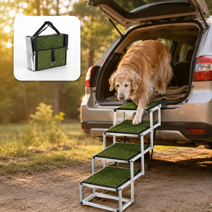 Foldable dog car steps product view showing the multi-step design for vehicle access