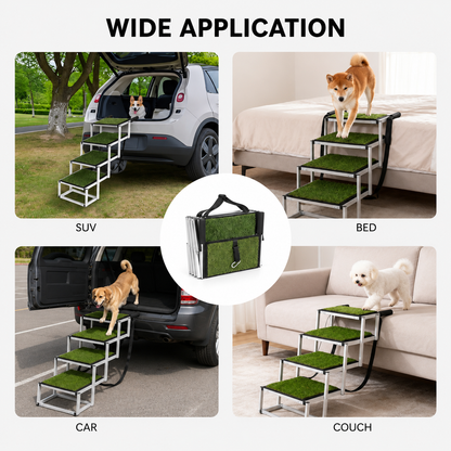 Foldable dog car steps shown with an SUV for pet travel and vehicle access