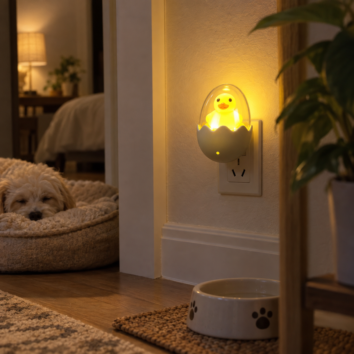 GentleGlow duck night light glowing softly after dark