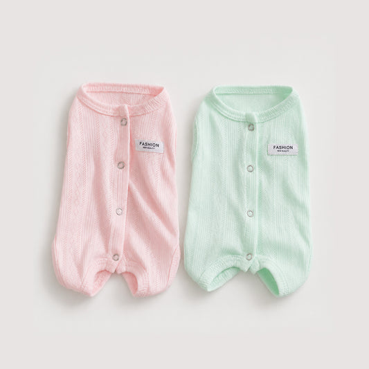 GentleGuard dog recovery suit in pink and mint green
