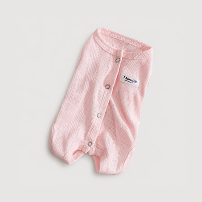 Pink GentleGuard dog recovery suit with breathable knit fabric and snap closures
