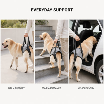 Senior dog wearing the GentleLift rear support harness during assisted walking