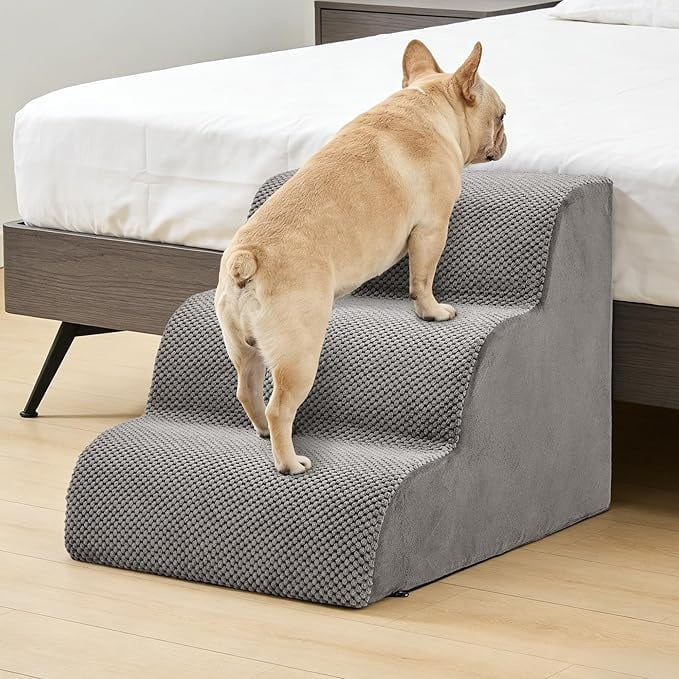 GentleRise curved foam pet stairs showing the supportive shape and cushioned step profile