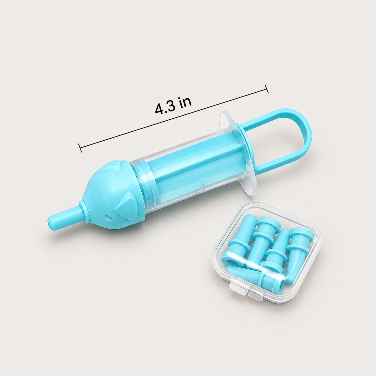 Cyan GentleSip senior dog liquid feeder measuring 4.3 inches