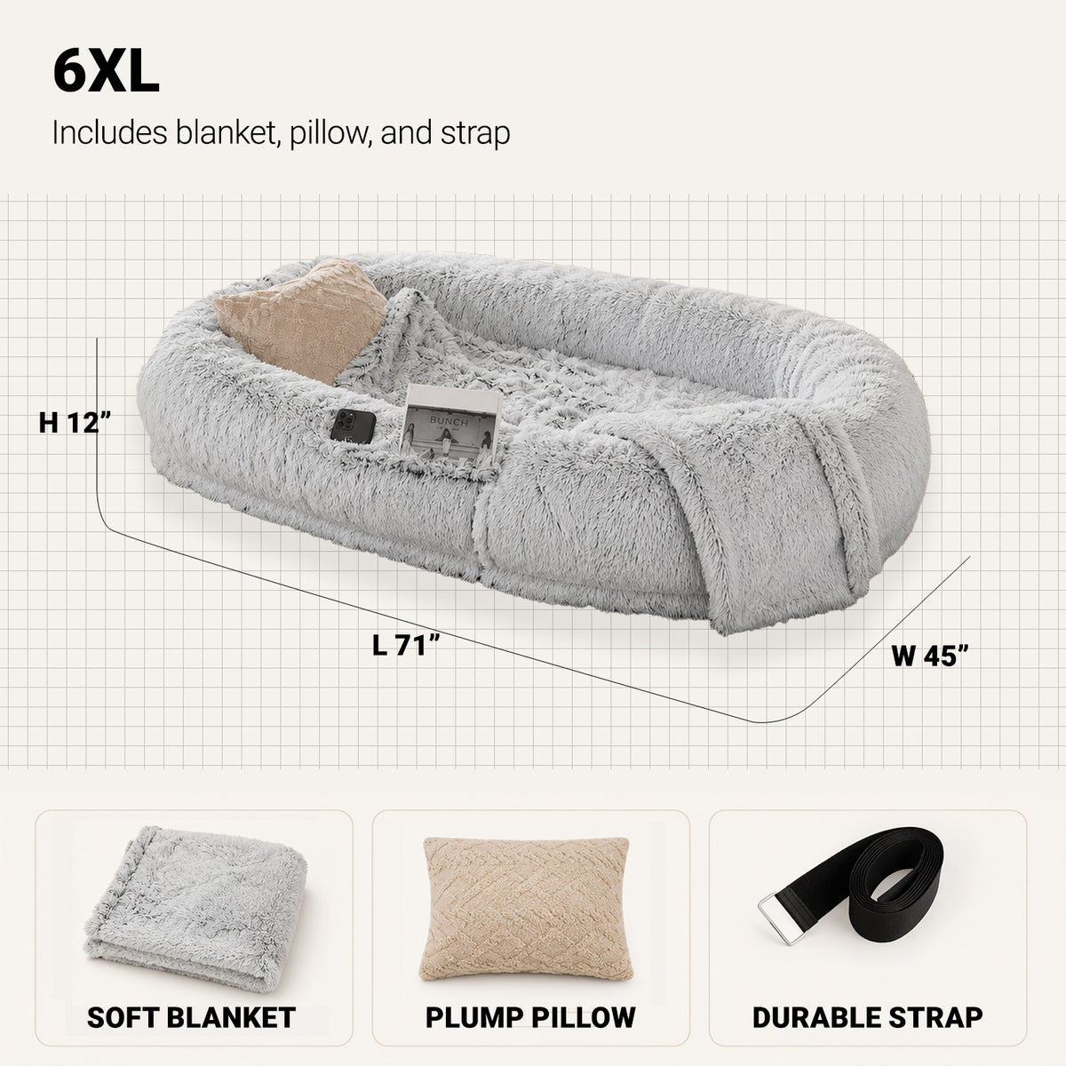 Gray BarkTango human-size dog bed color option for people and pets
