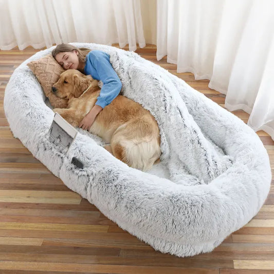 Gray human-size dog bed for people and pets with oversized cushioned comfort