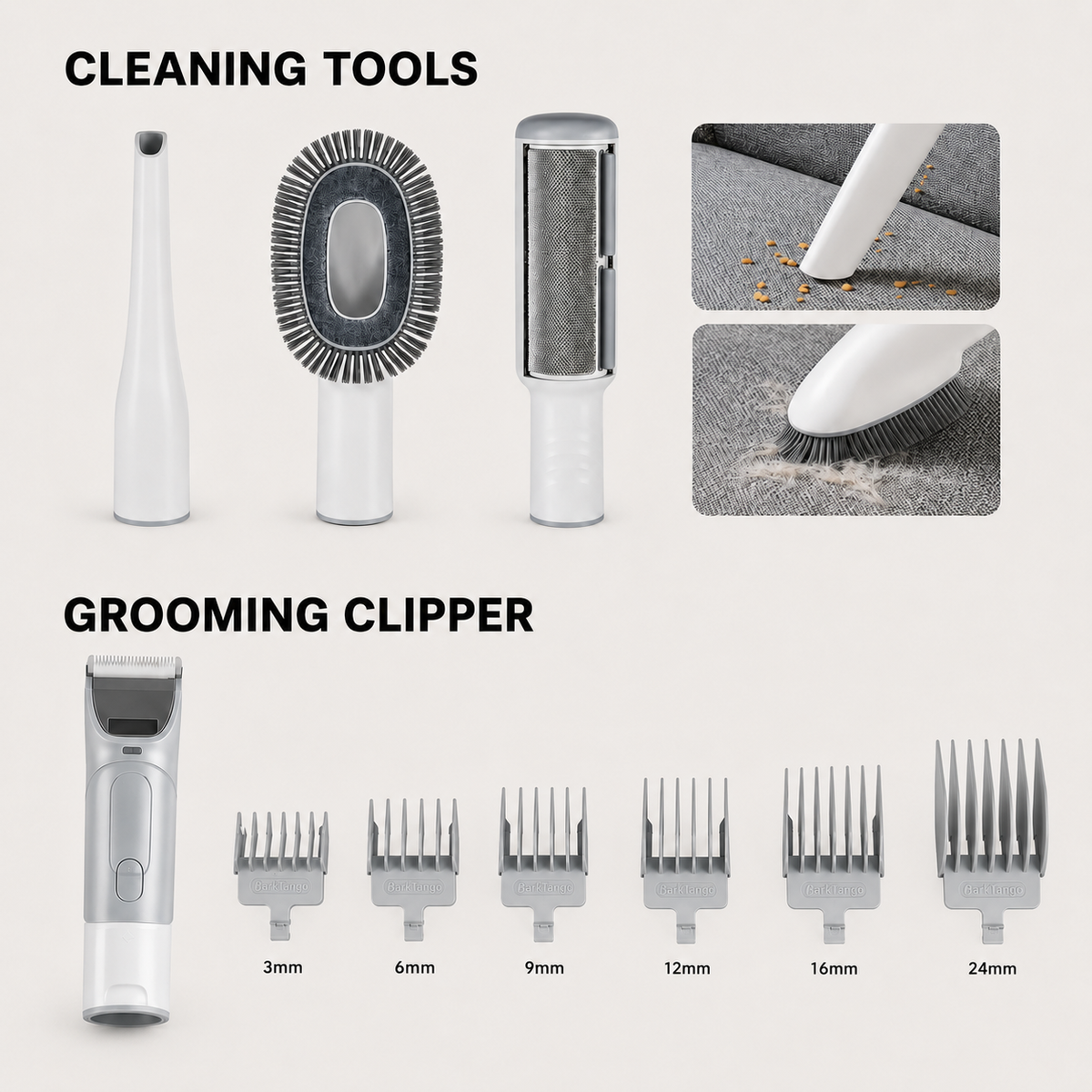 GroomVac dog grooming tools and clipper set with six guide comb sizes