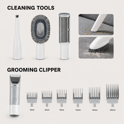 GroomVac dog grooming tools and clipper set with six guide comb sizes