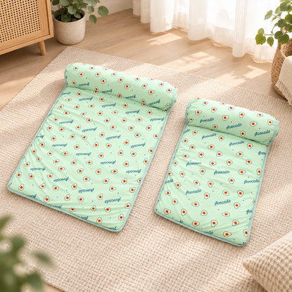Green ice silk cooling pet mats in two sizes with padded pillow edges