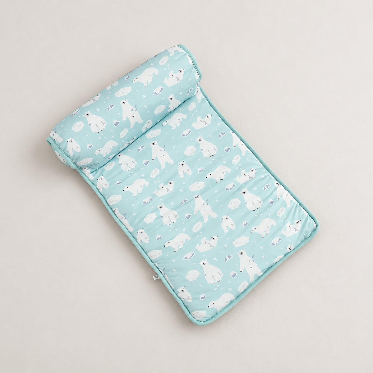 Green and white bear ice silk cooling pet mat with padded pillow edge