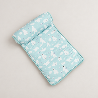 Green and white bear ice silk cooling pet mat with padded pillow edge