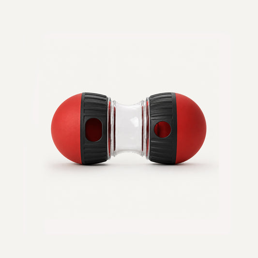 Red Interactive Treat Puzzle Ball for dogs with treat-dispensing enrichment design