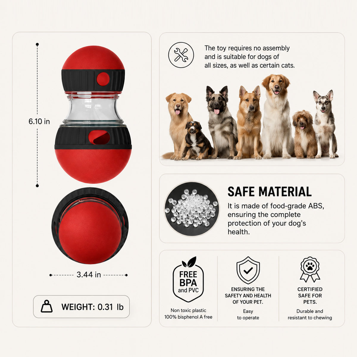 Interactive Treat Puzzle Ball size and dimensions for choosing the right dog enrichment toy