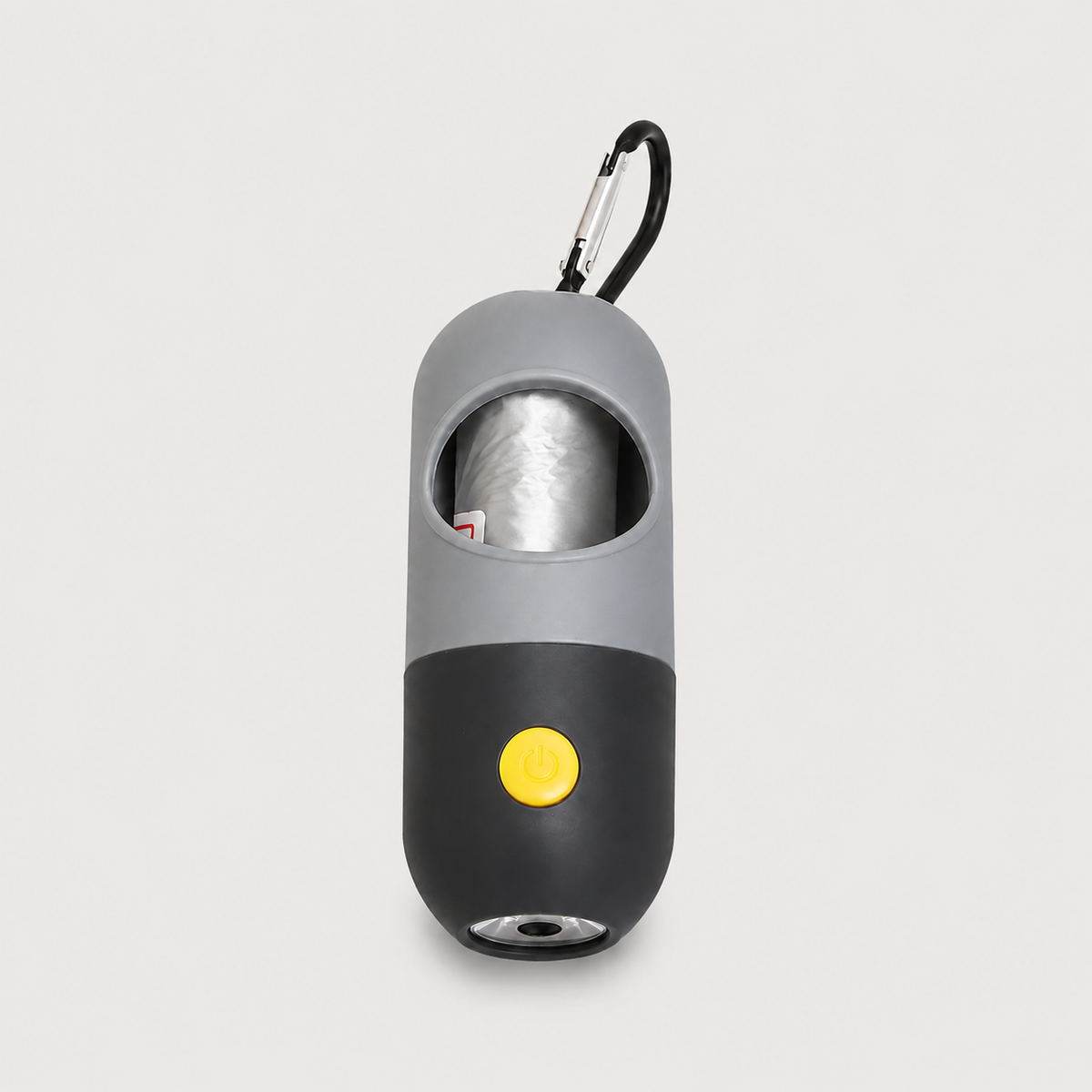Black LED dog waste bag dispenser with built-in flashlight