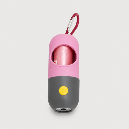 Pink LED dog waste bag dispenser with built-in flashlight