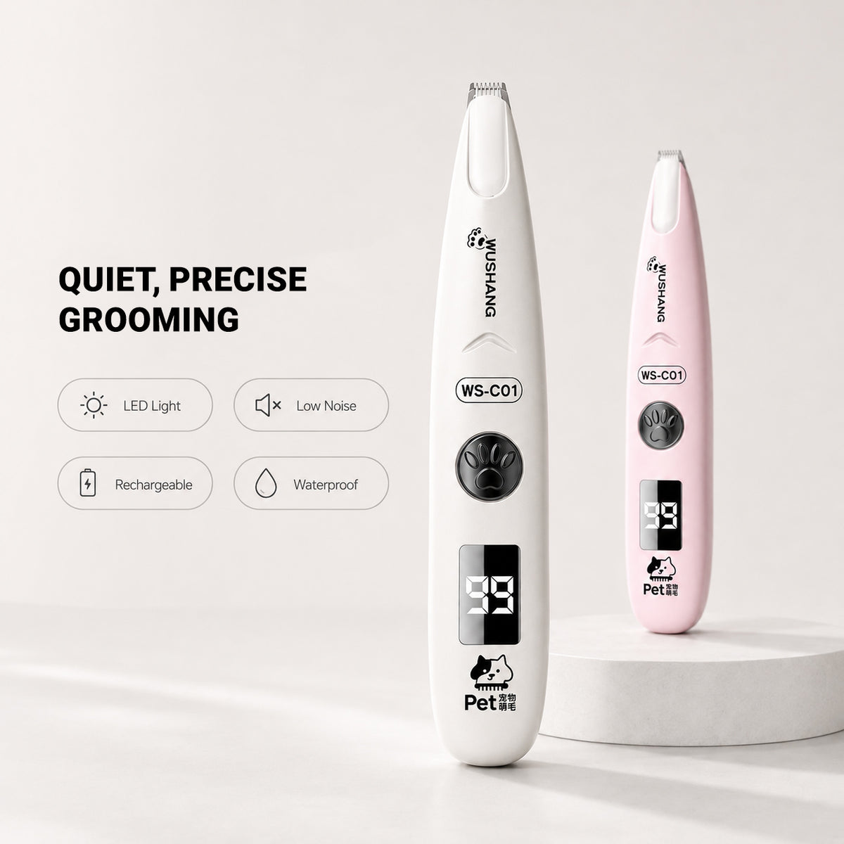 LED Precision Paw Trimmer detail highlighting the built-in light for better grooming visibility