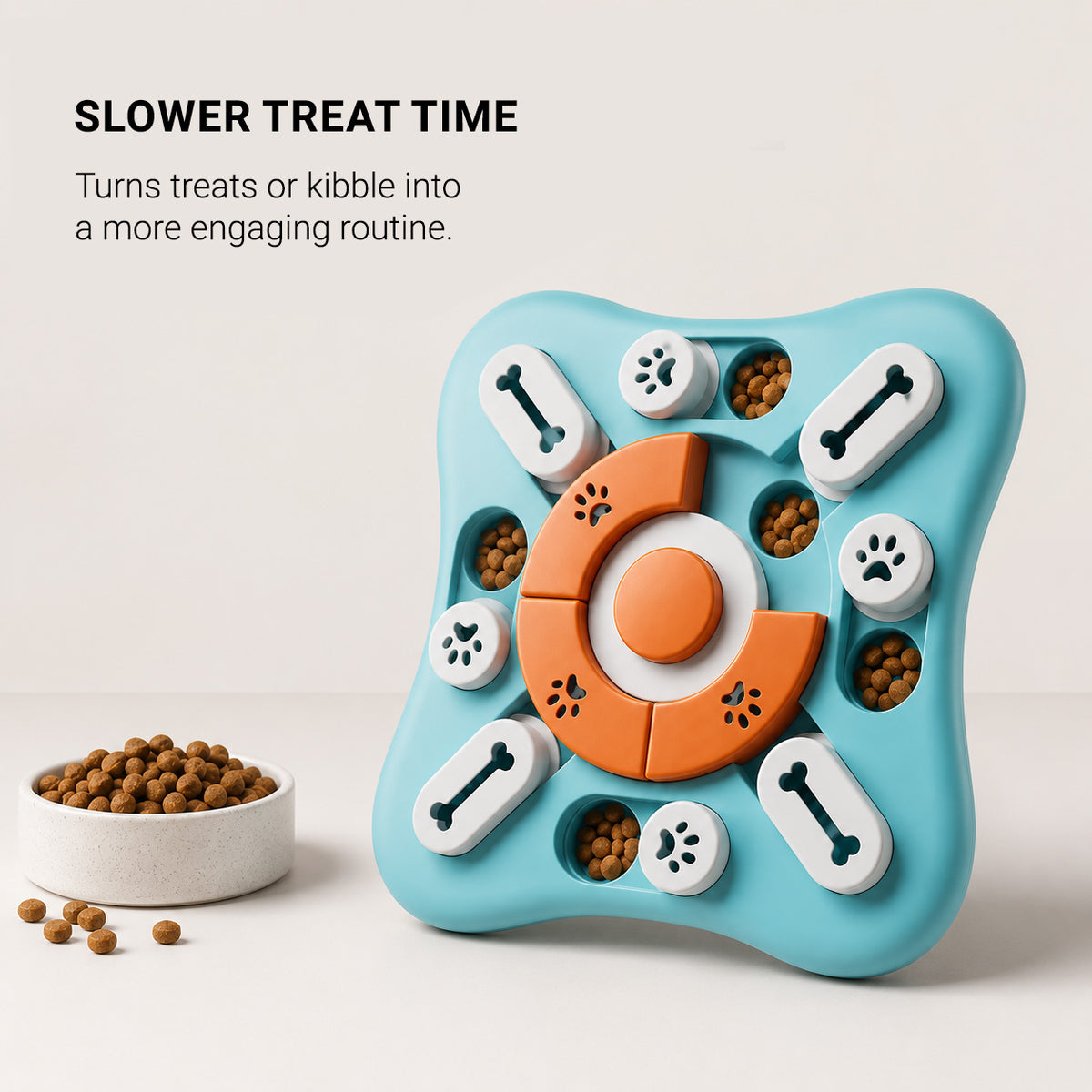 Treat compartments on the MindPlay interactive dog puzzle for hiding kibble or small rewards