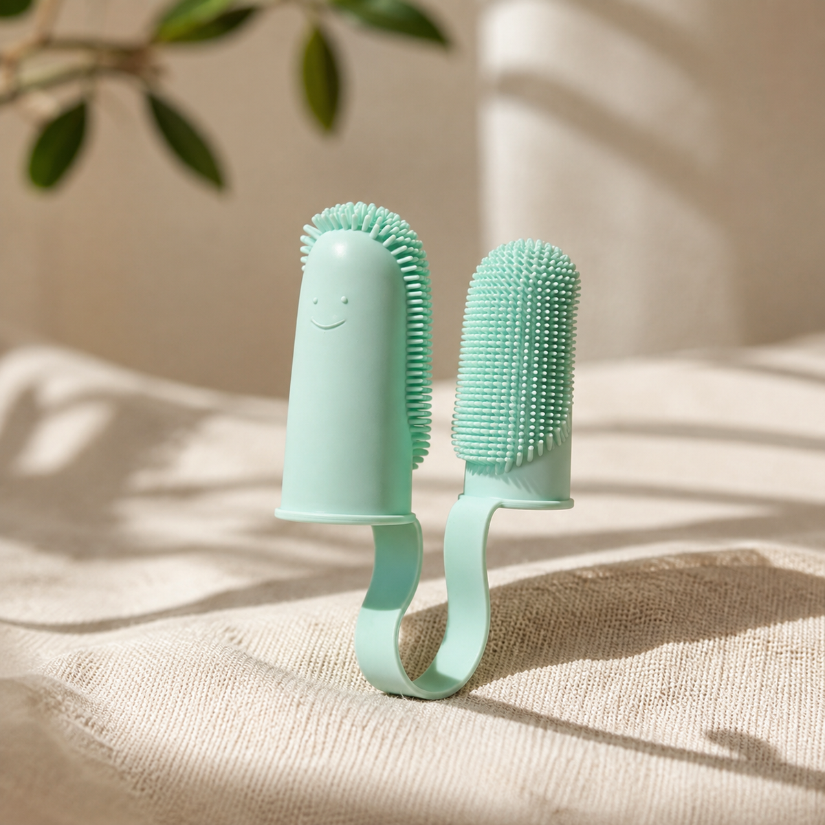 Mint soft-bristle double-finger pet toothbrush for gentle teeth cleaning