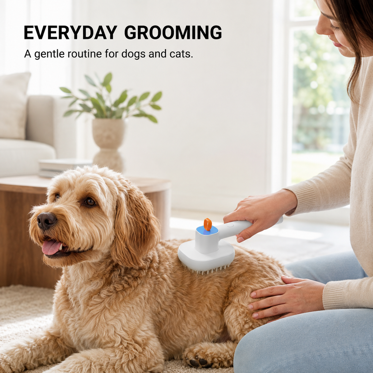 Dog being brushed with the MistEase pet spray massage comb