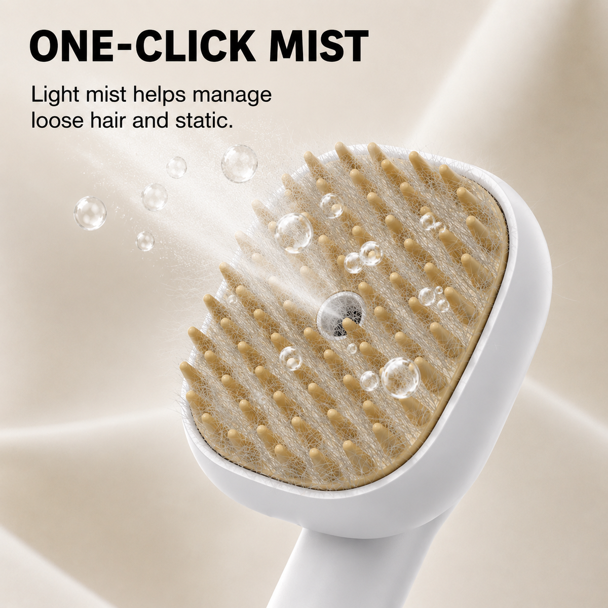 One-click mist spray function on the MistEase pet grooming comb