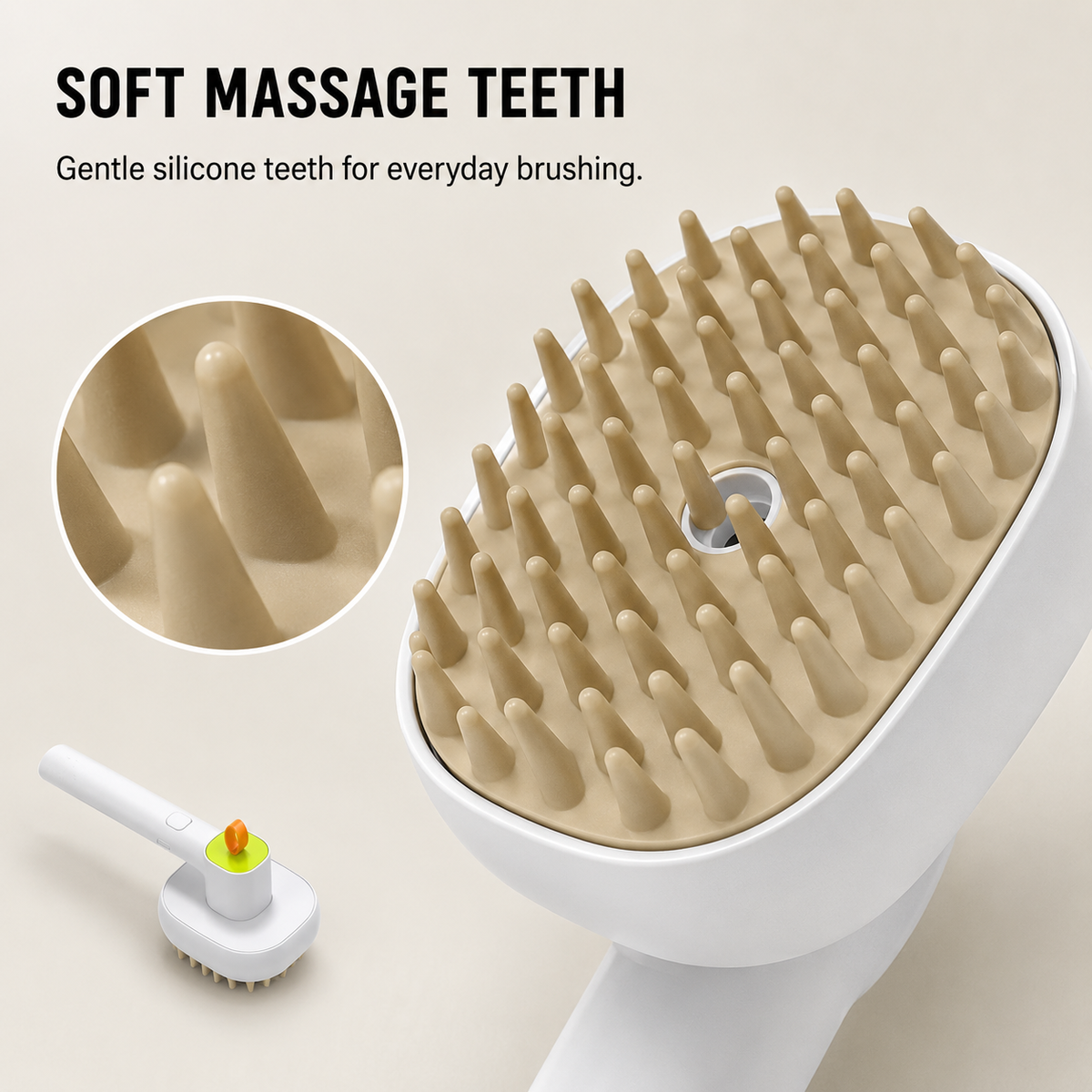 Soft massage teeth on the MistEase pet grooming spray brush