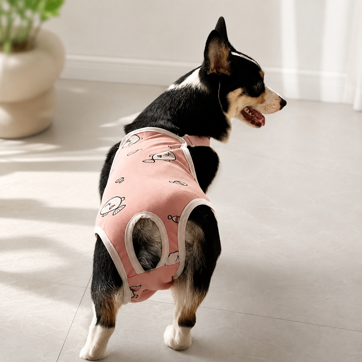 Adjustable suspender straps on NightGuard dog protection pants for a more secure fit