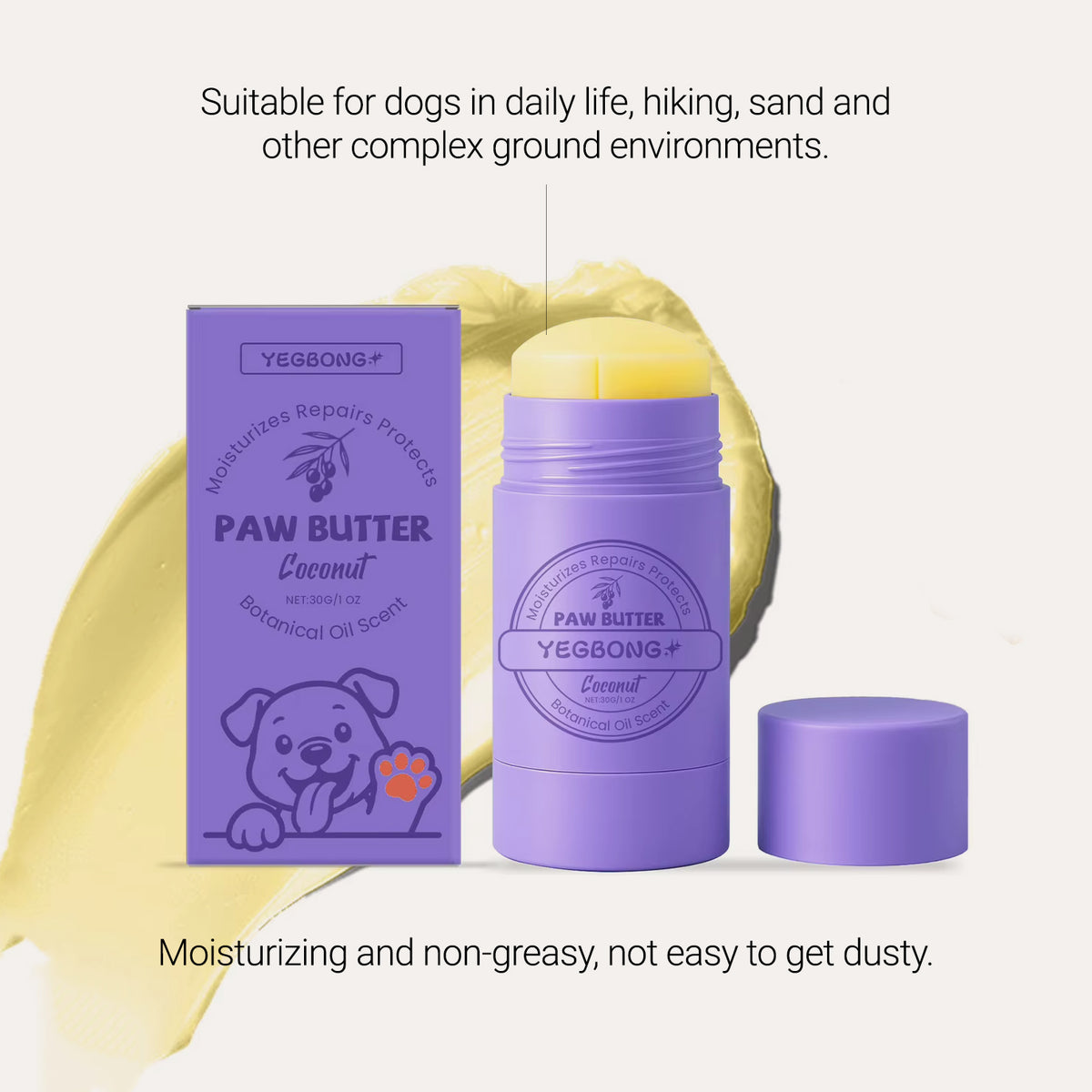 Close-up detail of Nourishing Paw Butter in a convenient twist-up balm stick