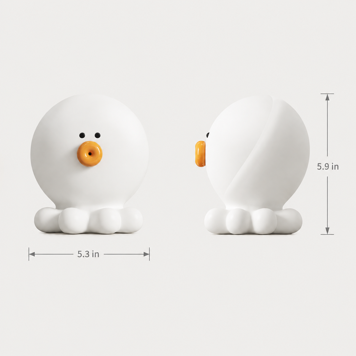 OctoGlow silicone tap night light dimensions, 5.3 inches wide and 5.9 inches tall