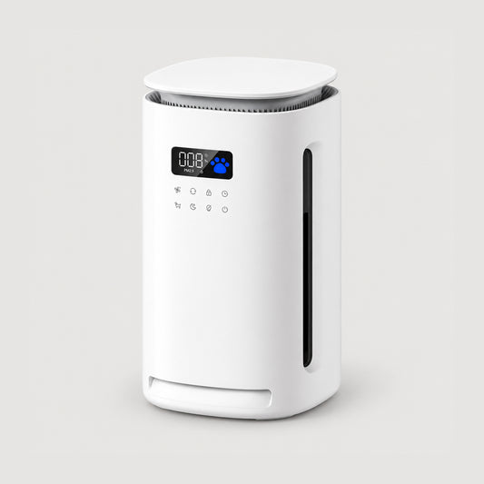 PawBreathe H13 pet air purifier in white on a clean light gray BarkTango product background