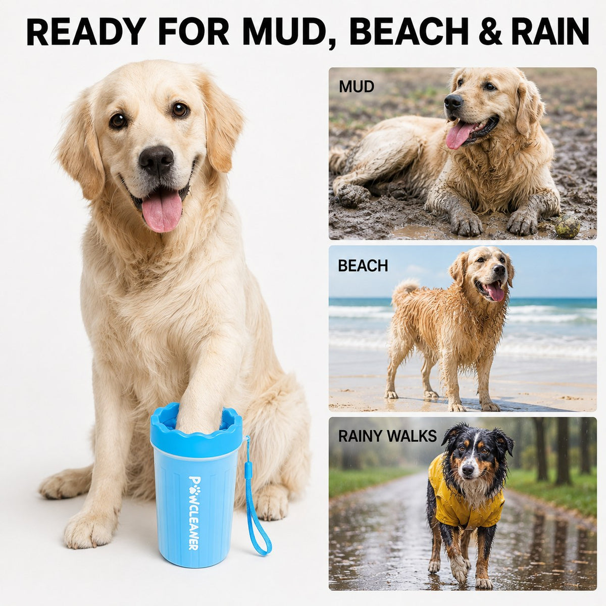 PawFresh dog paw cleaner for muddy ground, beach trips, and rainy walks