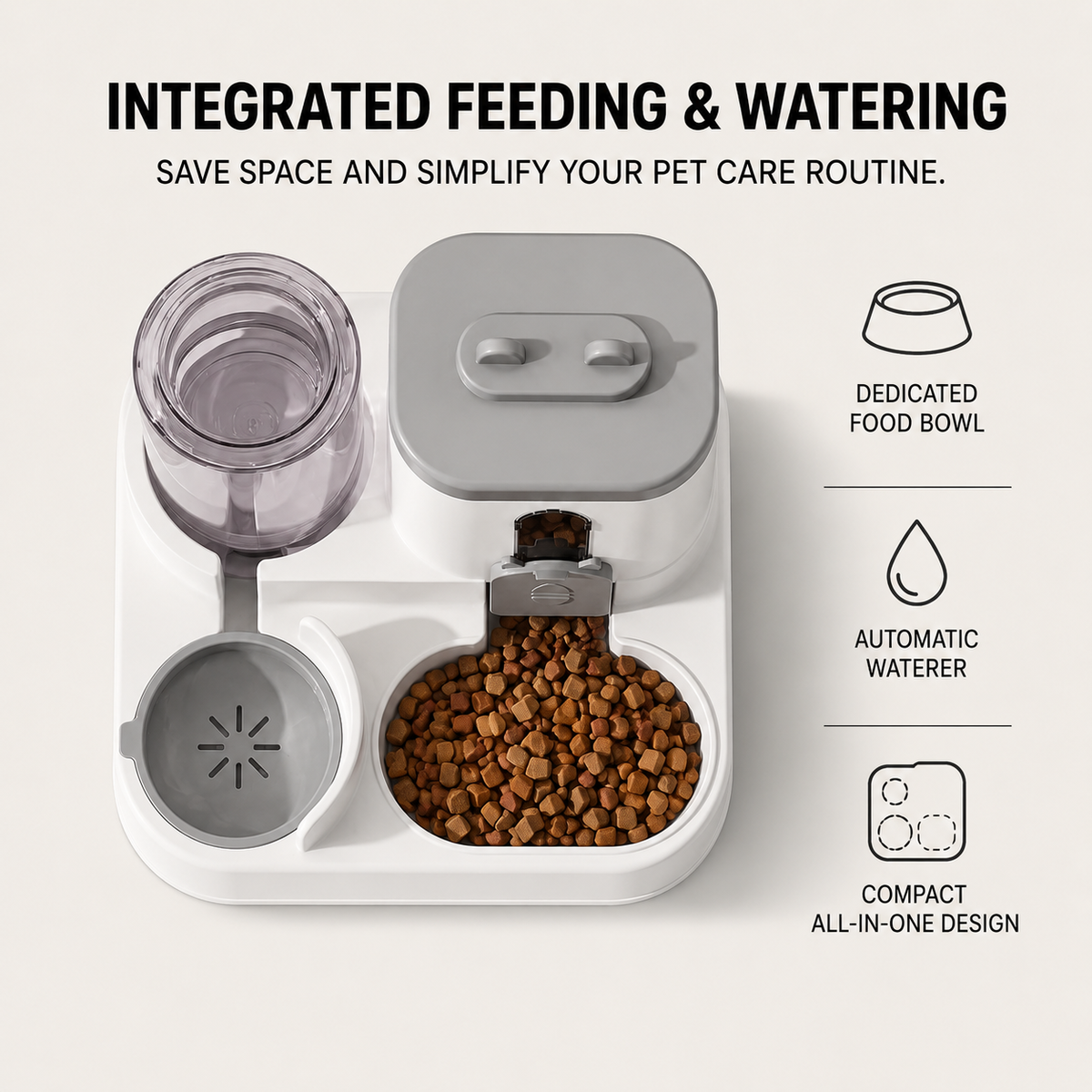 PawServe 2-in-1 gravity feeder and water dispenser shown in a full product view