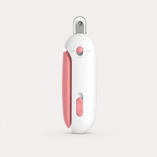 PawTrim pink gravity push pet nail clipper with compact handheld design