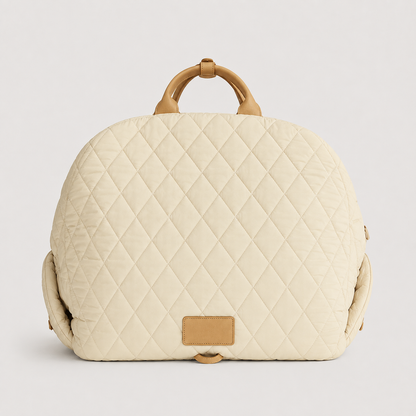 Cream quilted comfort pet carrier bag front view for small pets