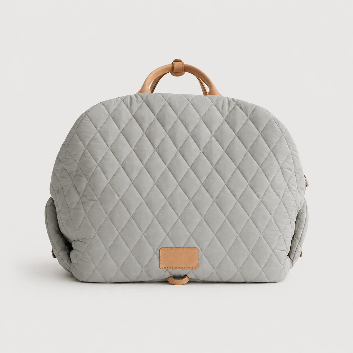 Gray quilted comfort pet carrier bag front view for small dogs and cats