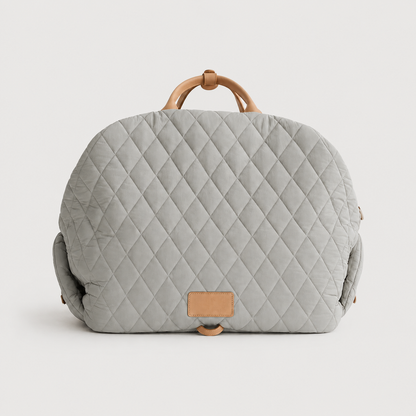 Gray quilted comfort pet carrier bag front view for small dogs and cats