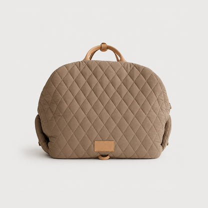 Khaki quilted comfort pet carrier bag for small dogs and cats